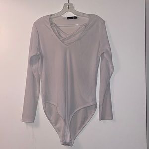 Boohoo White Ribbed Bodysuit